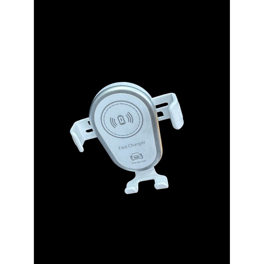 Qi Fast Wireless Charging Air Vent Clip Car Mount Phone Holder, White/Silver